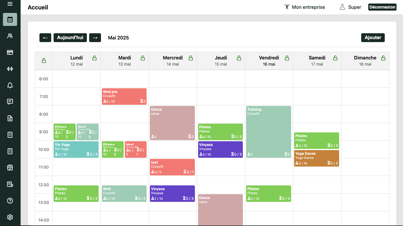 Planning de cours CrossFit, Pilates, Yoga avec interface de gestion des créneaux CrossPlanner