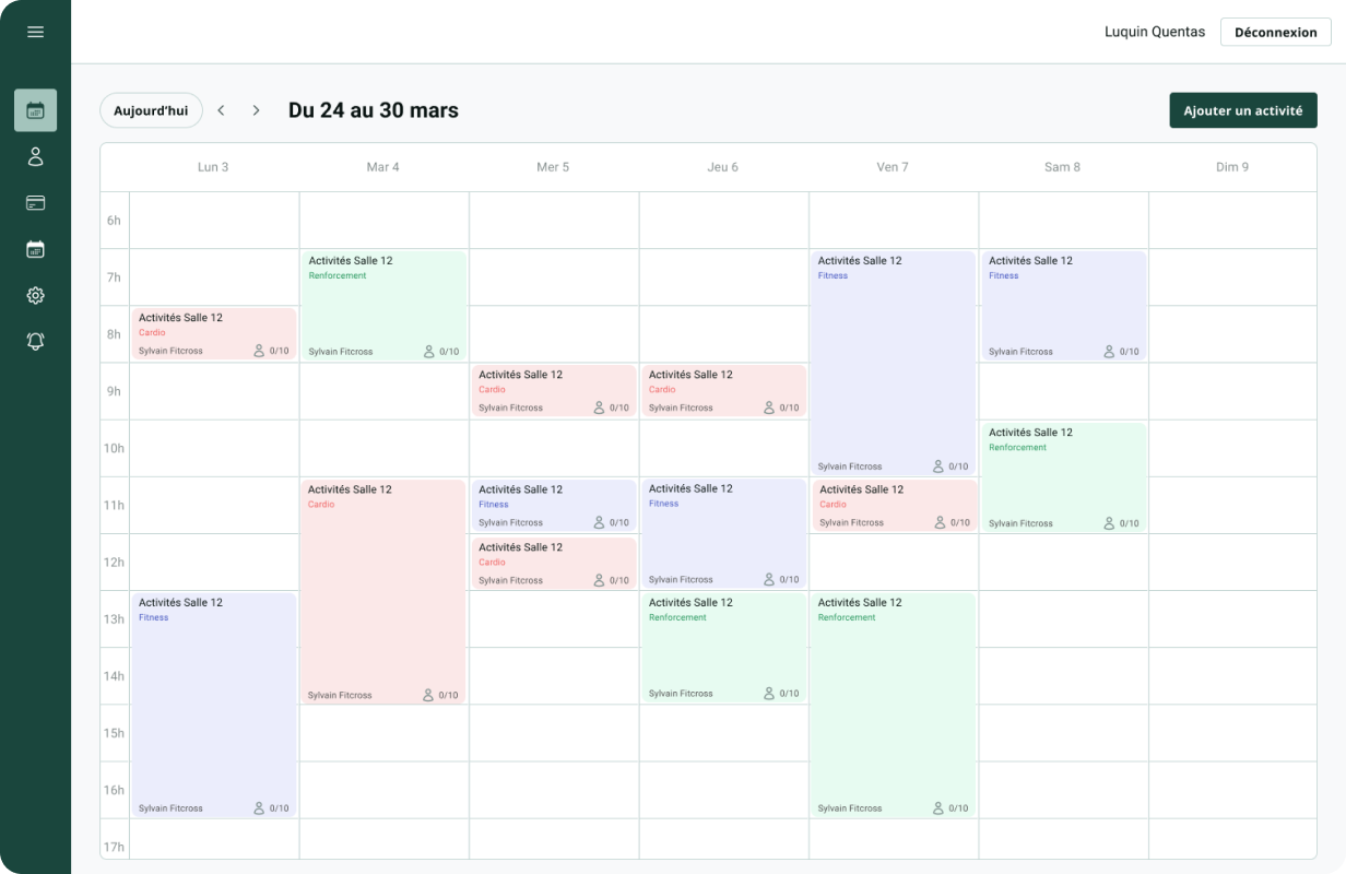 Planning de cours CrossFit, Pilates, Yoga avec interface de gestion des créneaux CrossPlanner